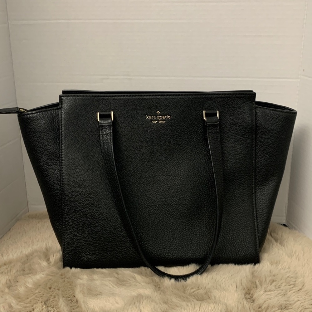 BACK TO SCHOOL BRAND NEW KATE SPADE SOFT PEBBLED LEATHER  BLACK MEDIUM TOTE